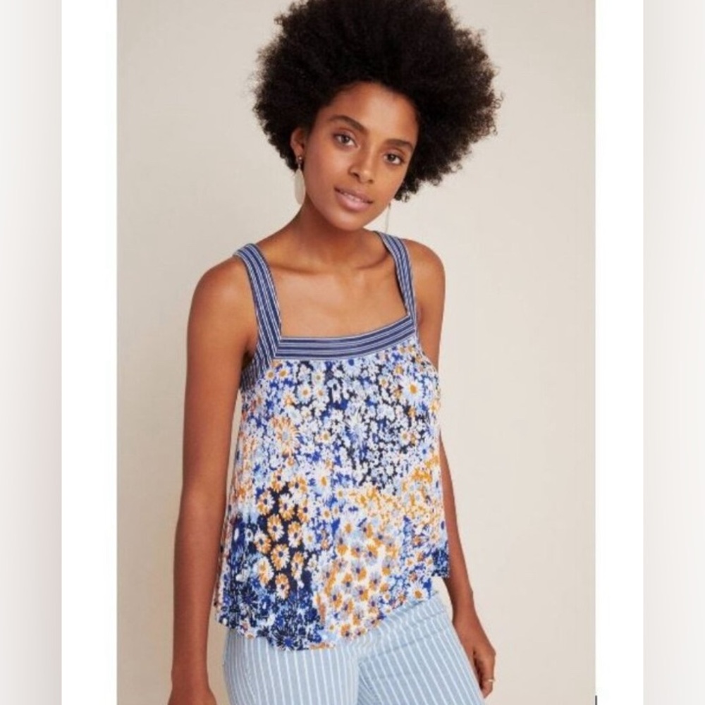 Anthropologie Maeve Blue Floral Tank/ Size Medium